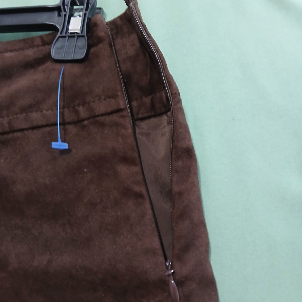 Vintage Liz Claiborne 90s Brown Faux Suede Zip Knee Length Skirt Women's Size 10 - Picture 7 of 11